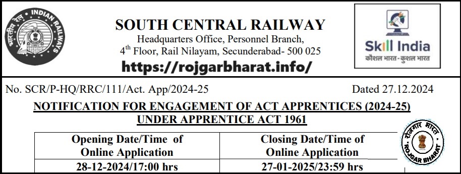 RRC SCR Apprentice Recruitment 2024-25